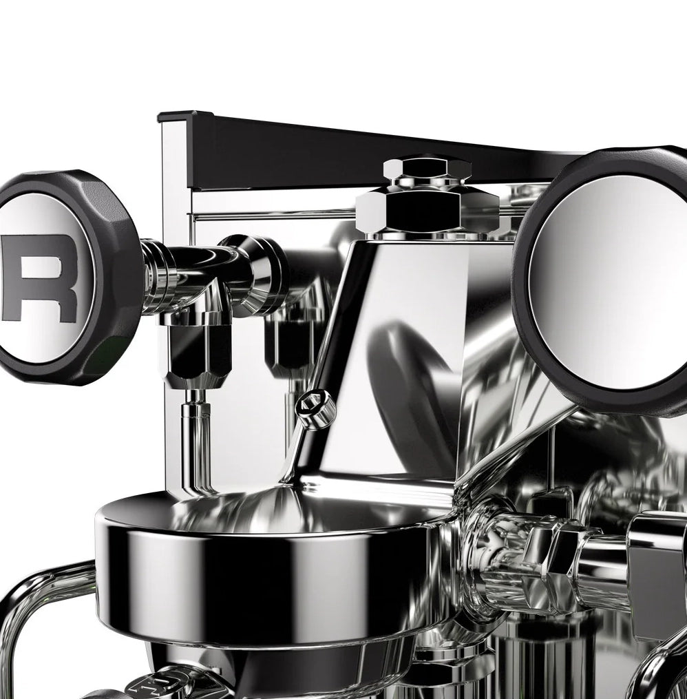 Rocket Appartamento Black espresso machine detail view.