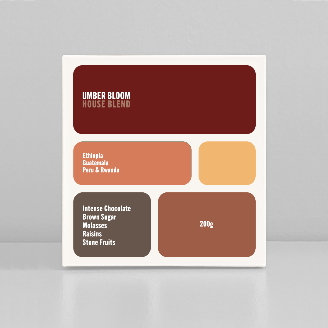 UMBER BLOOM coffee package on a gray background